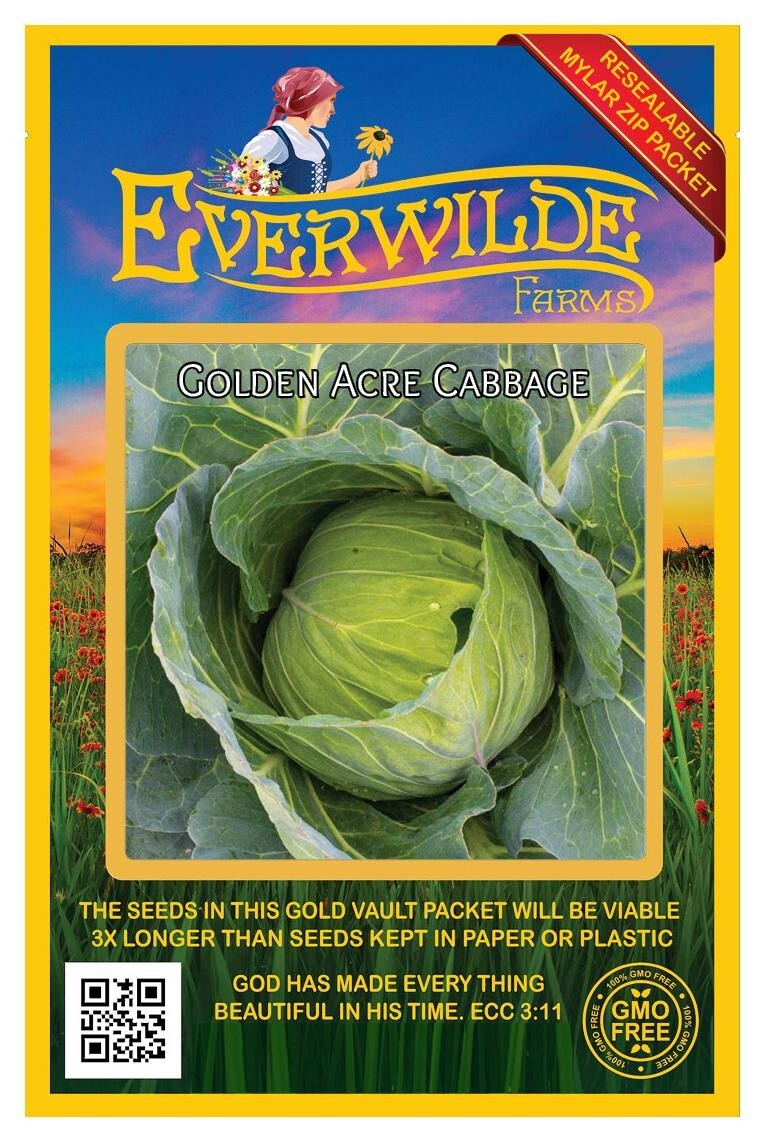 1 Oz Golden Acre Cabbage Seeds – Everwilde Farms Mylar Seed Packet