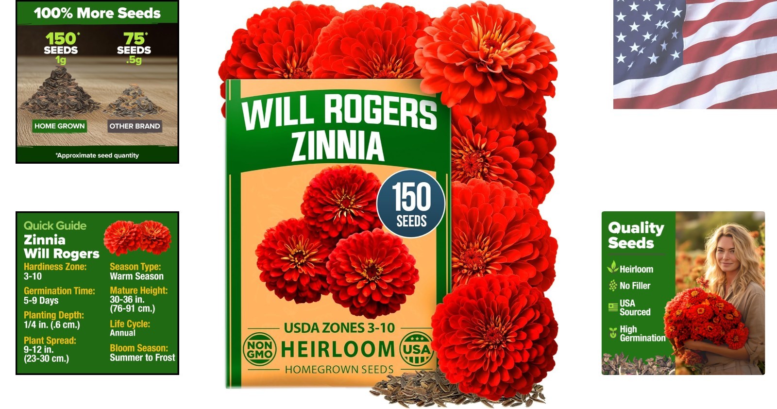 150 Count Will Rogers Zinnia Seeds – High Germination & Low Maintenance Blooms