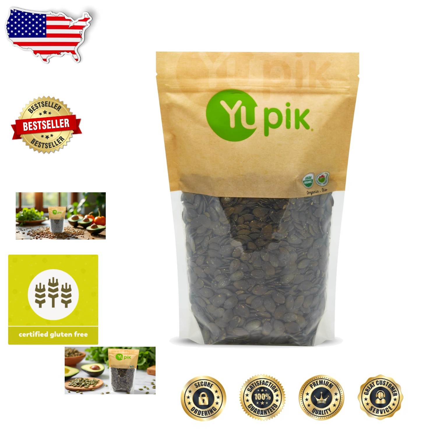 Organic European Pumpkin Seeds 2.2lb Pack of 6 Raw Shelled Pepitas Kosher