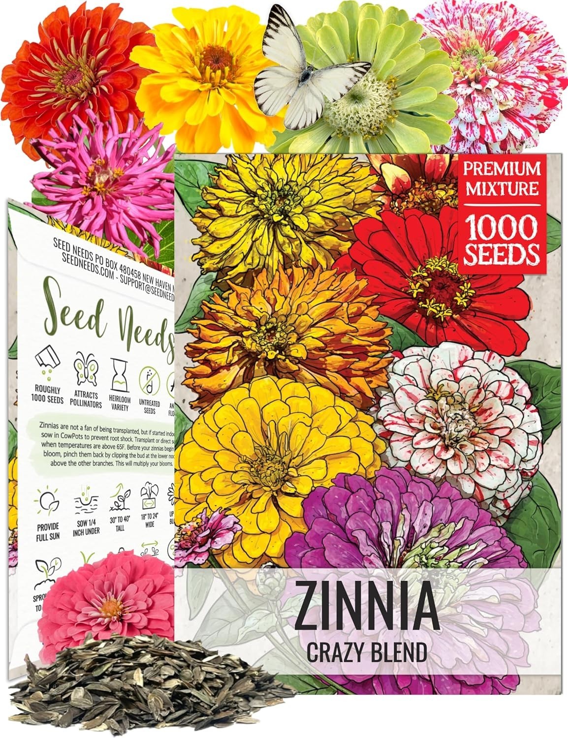 Heirloom Zinnia Seeds – 15+ Varieties, 1,000 Seeds for Cut Flower Gardens