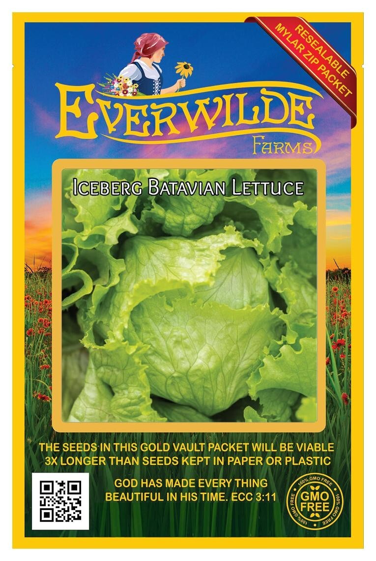 1000 Iceberg Batavian Lettuce Seeds – Everwilde Farms Mylar Seed Packet