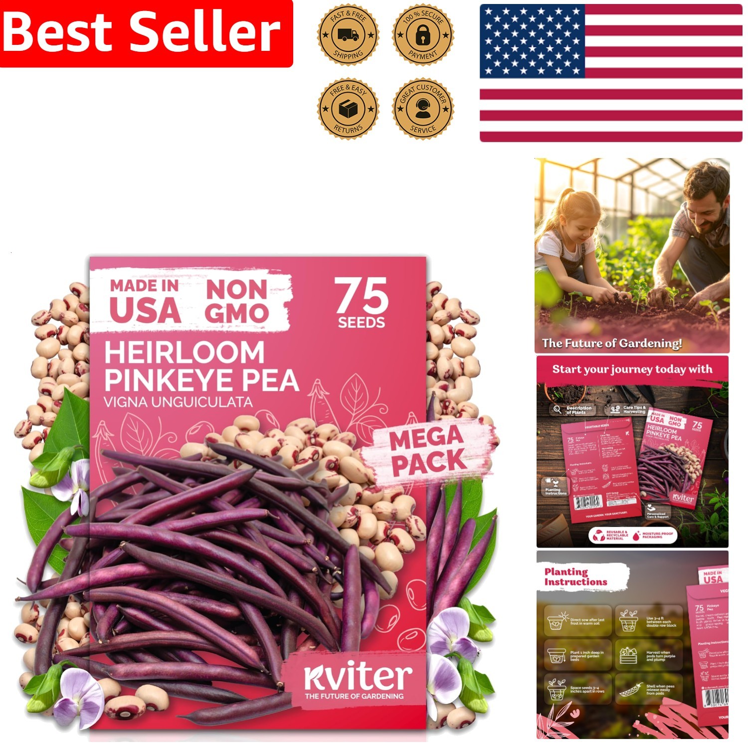75 Pink Eye Cowpea Seeds – Heirloom Organic Vigna Unguiculata for Planting