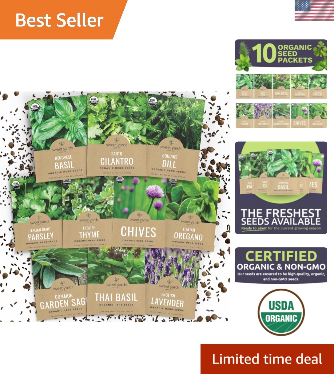 Gourmet Herb Seeds Variety Pack – 10 Non-GMO Seeds for Indoor & Outdoor Use