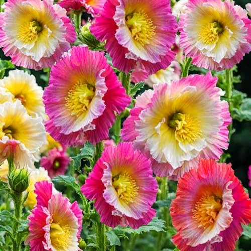 400+ Hollyhock Seeds: Vibrant Carnival Mix (Pink, Yellow, White) for Giant