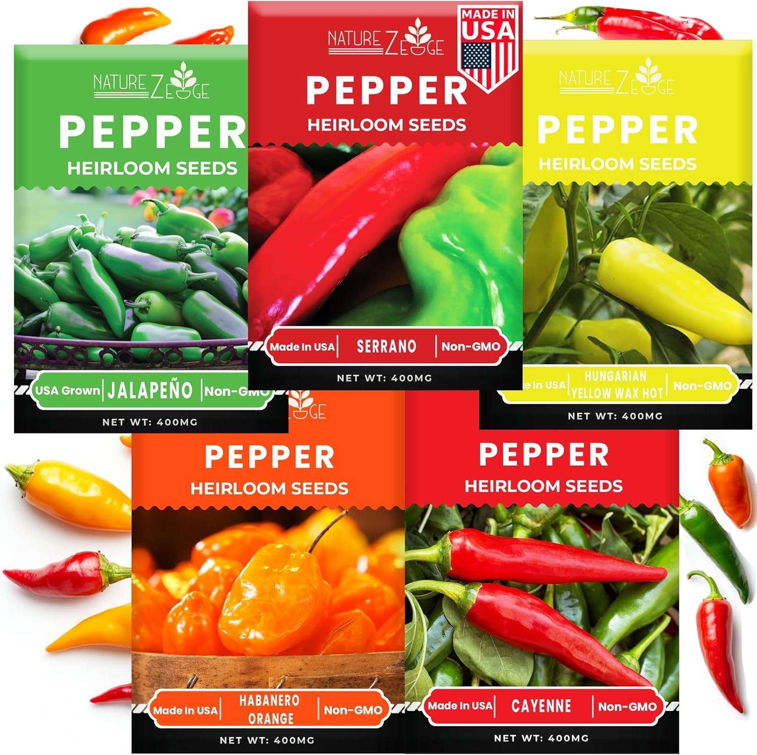 Heirloom Hot Pepper Seeds Variety Pack – 5 Unique Spicy Flavors for Your Garden