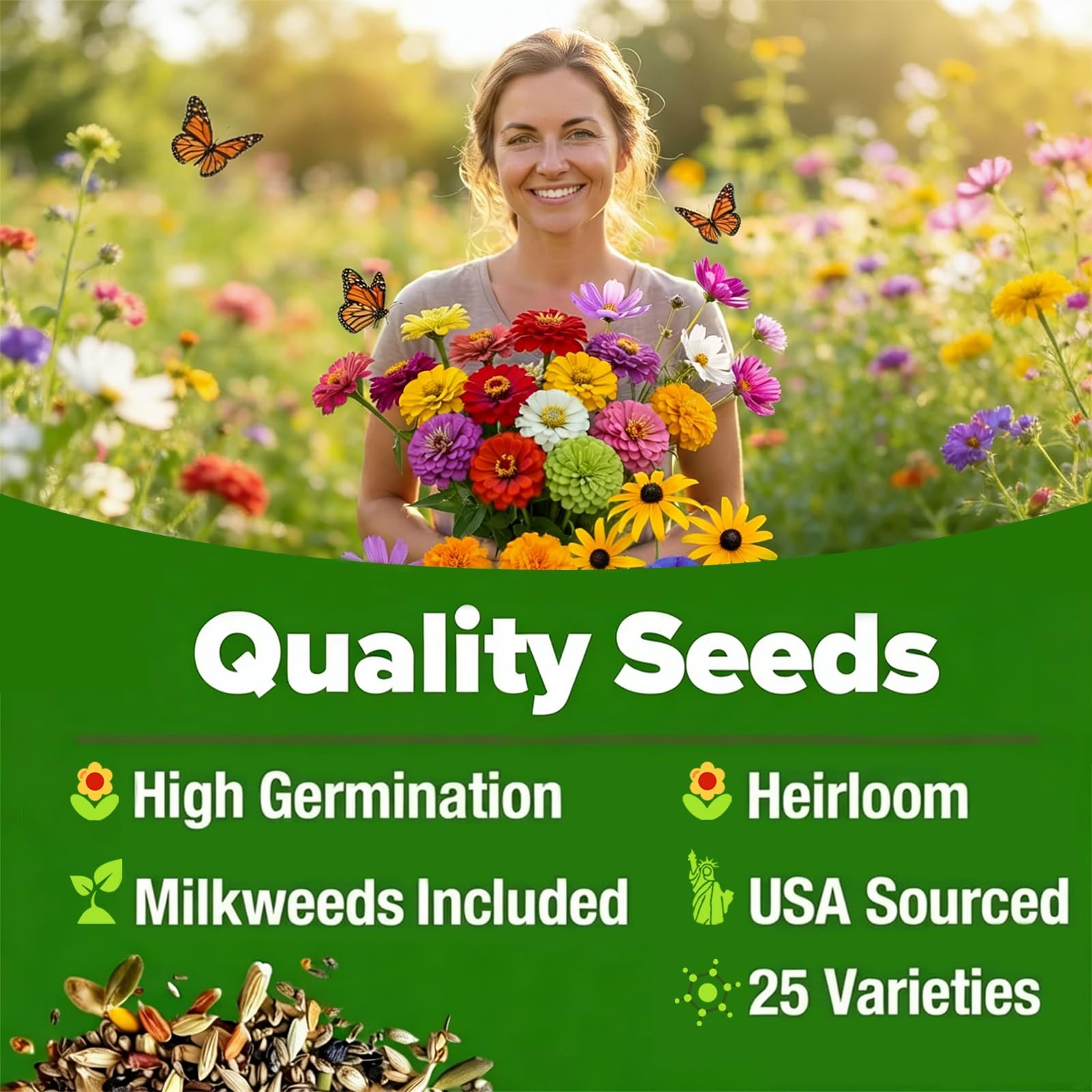 Wildflower Seed Mix 89,400+ NonGMO Seeds for Pollinator Gardens 25