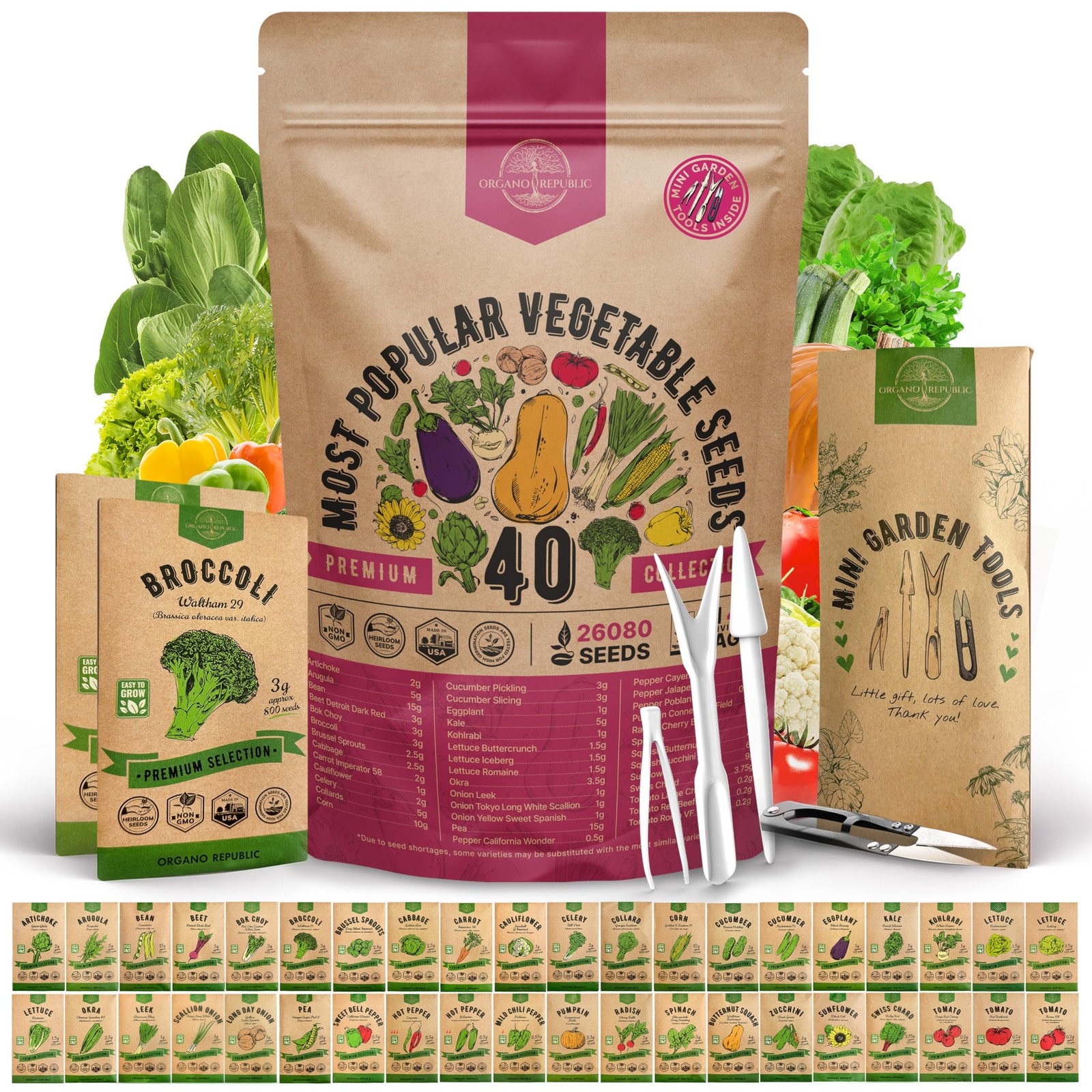 Organo Republic 40 Vegetable Seeds Variety Pack – 26000 Non GMO Heirloom Seed…