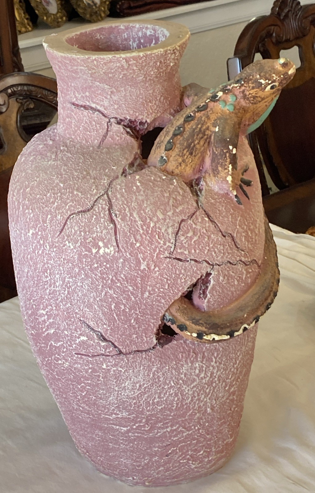 Vintage large Pottery Iguana Pot Garden Decor Handmade 22” Tall
