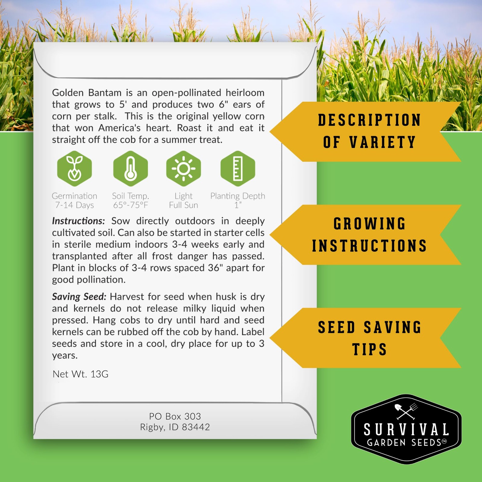 Sweet Corn Seeds for Planting 5 Packs NonGMO Heirloom for Vegetable Garden