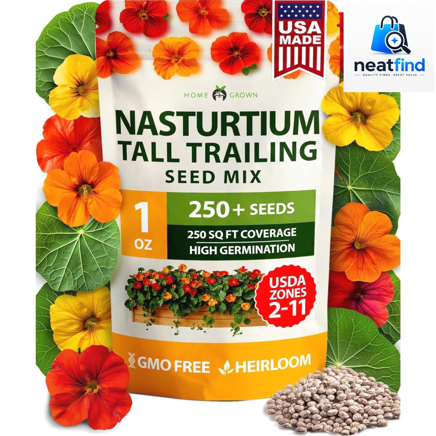 Nasturtium Seeds Dwarf Tall Trailing Mix 250+ Edible Flower Seeds for Plantin…