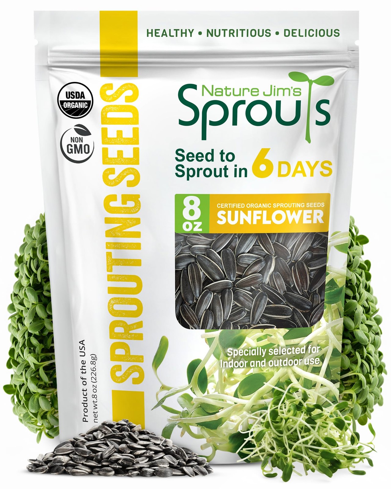 Nature Jims Organic Sunflower Seeds for Sprouting – Non-GMO, Premium Sunflowe…