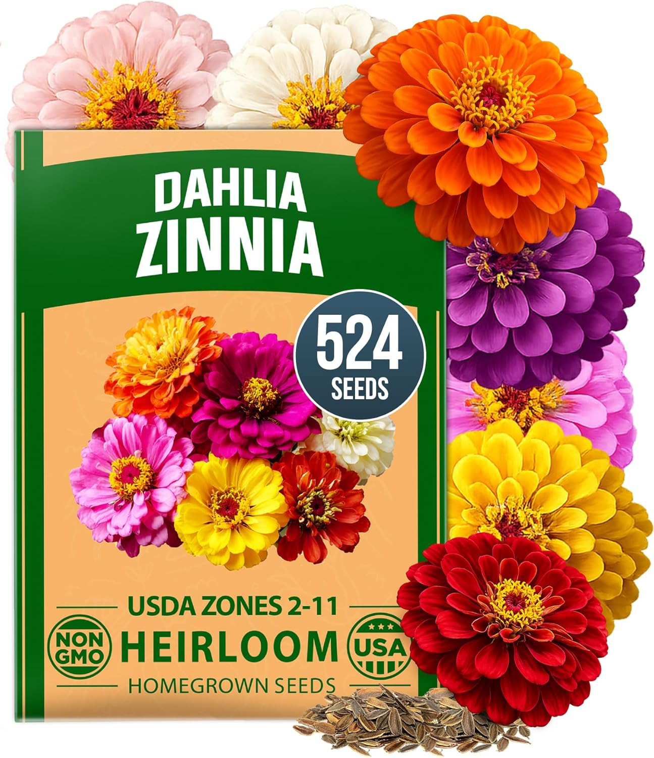 Zinnia Dahlia Seeds Pack for 2026 Non GMO 524 Flower Seeds | Vibrant Zinnia Eleg
