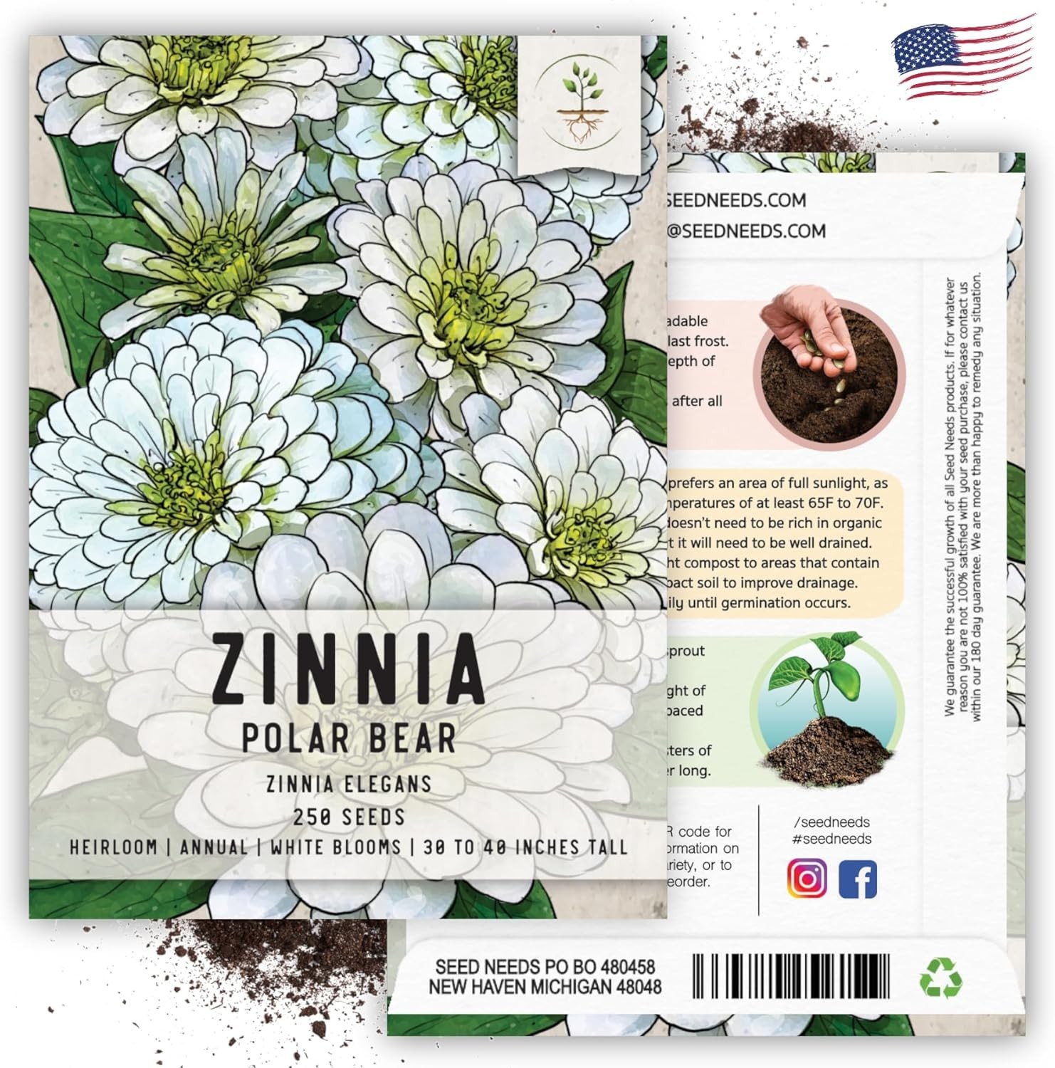 Polar Bear Zinnia Seeds for Planting – Attract Pollinators & Enjoy Cut Flowers