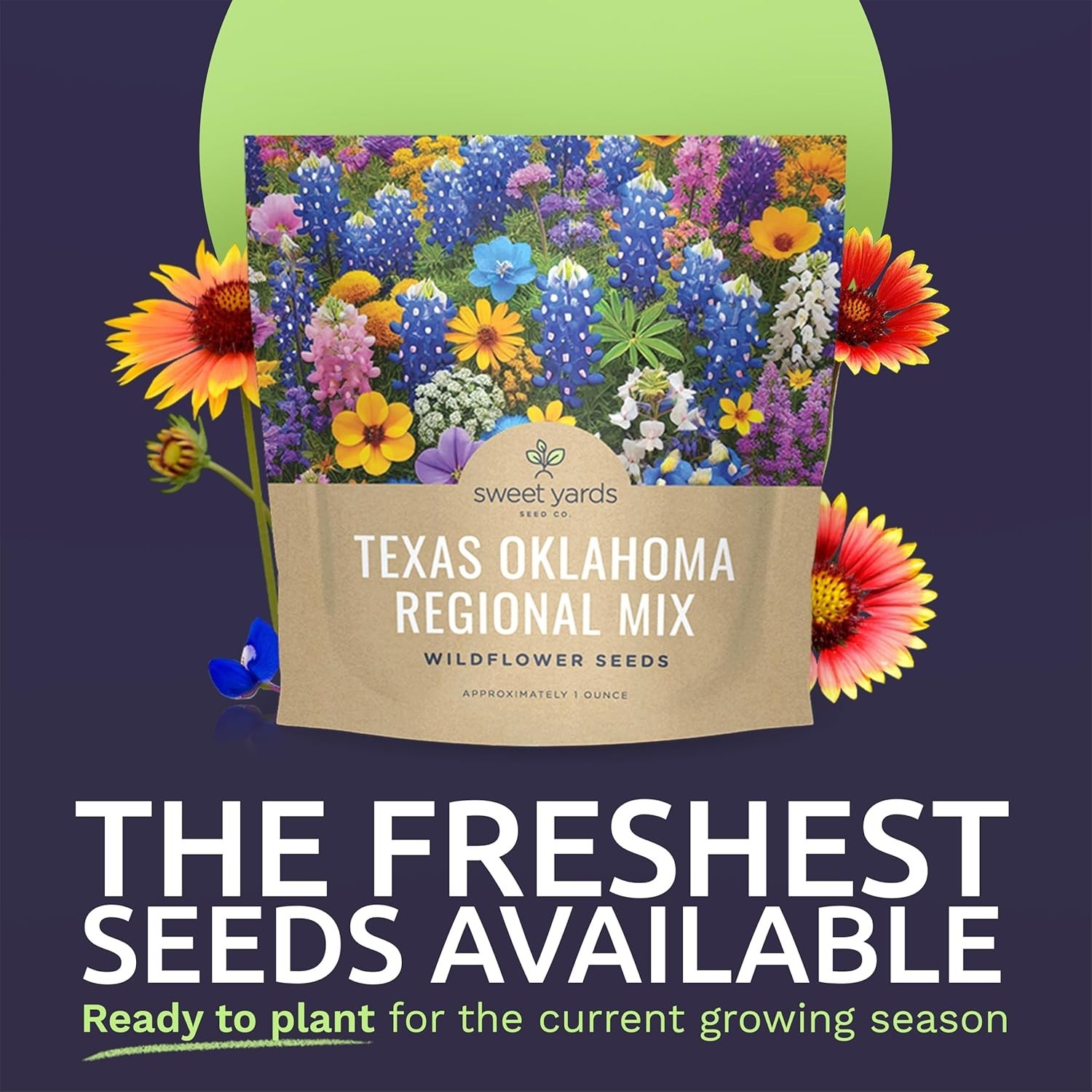Texas Oklahoma Wildflower Seed Mixture – 1 Ounce Pack with 15,000 Non-GMO Seeds