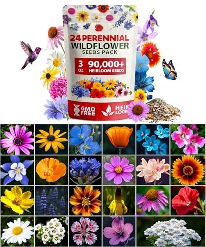 90,000+ Wildflower Seed Mix – 3oz, 24 Varieties, Non-GMO Perennial, Attracts Bee