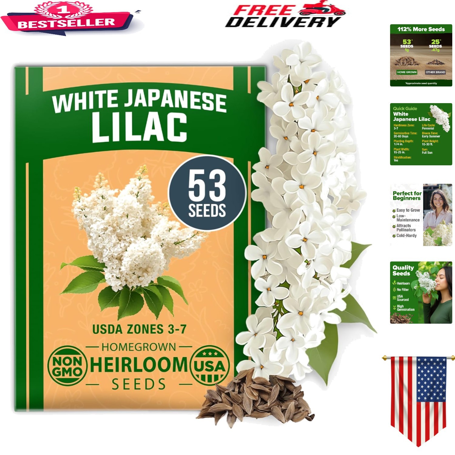 53 Non-GMO White Lilac Flower Seeds – Fragrant Heirloom for Pollinator Gardens