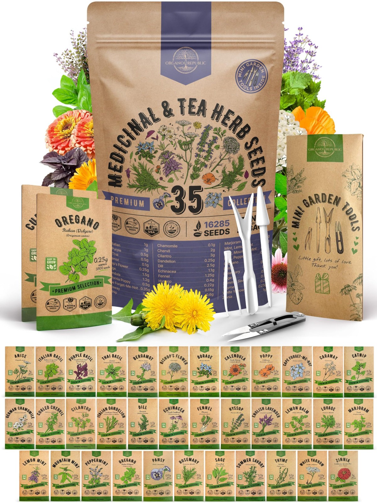 35 Medicinal & Tea Herb Seeds Variety Pack for Indoor & Outdoors. 16335+ Non-…