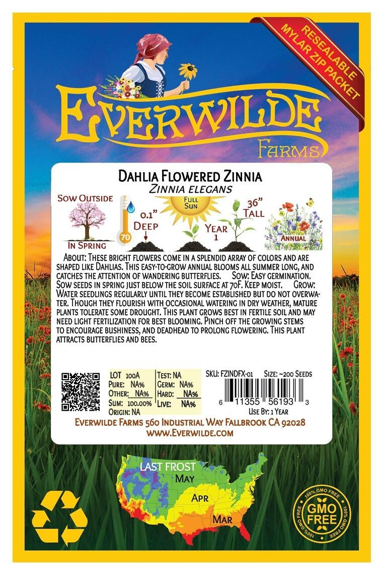 1 Oz Dahlia Flowered Mixed Zinnia Wildflower Seeds – Everwilde Farms Mylar