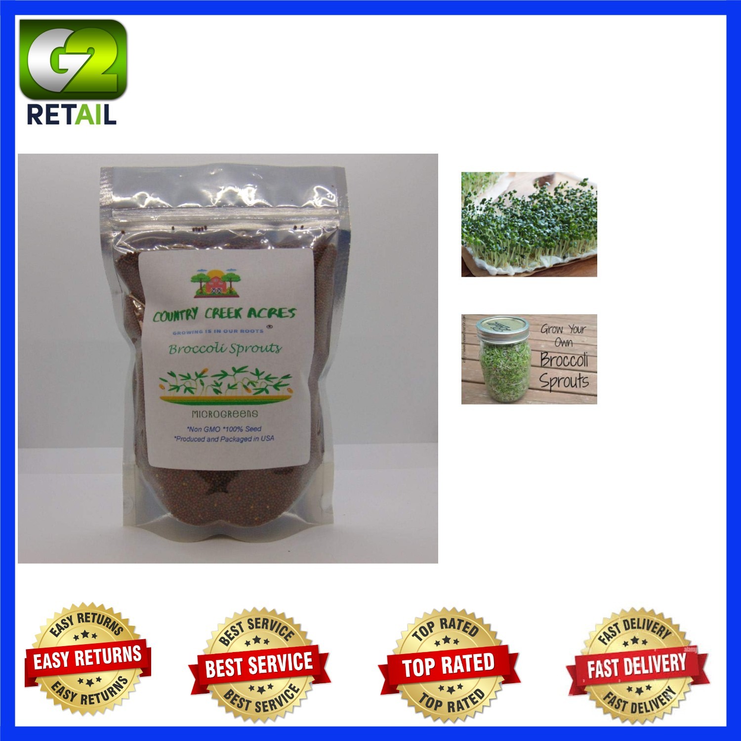 8 oz GMO Free Broccoli Sprouting Seeds – Grow Nutritious Microgreens -Round