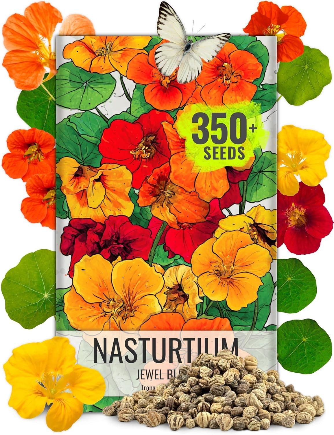 Nasturtium Seeds Jewel Mix Multicolored Edible Flowers | 1.5 Ounce 350+ Seeds…