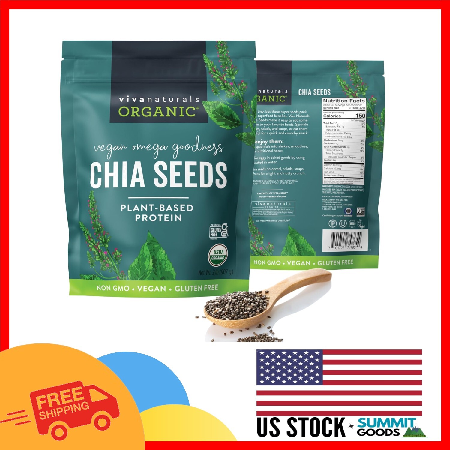 Organic Chia Seeds 2 LBs – Nutrient-Dense Protein & Omega-3 Superfood