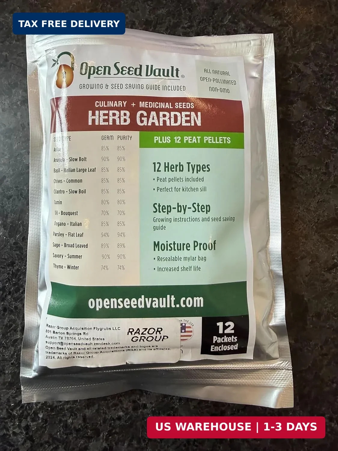 Open Seed Vault | 4,000 Heirloom Seeds | 12 Variety Pack of Herb Seeds | 2026 Se