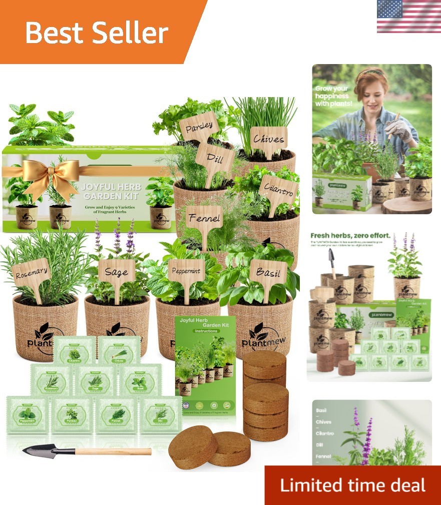 Unique Gardening Gift – 9 Diverse Heirloom Herb Seed Kits with Easy Care Guide