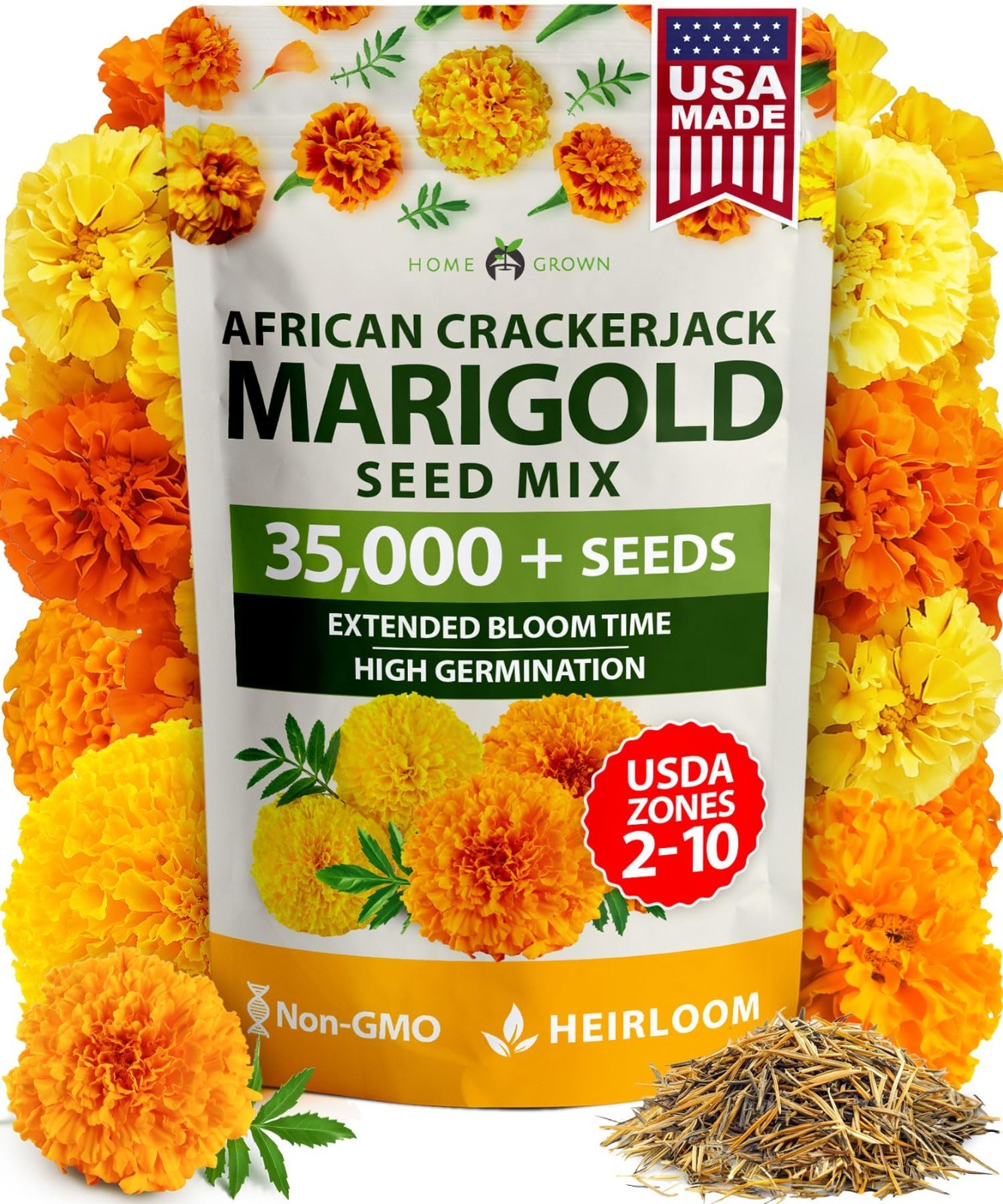 Crackerjack Marigold Seeds – 4 oz Bulk Pack | 35,000 High Germination Flower See