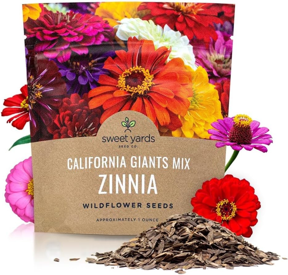 Zinnia Seeds – California Giants Mix – Large 1 1 Ounce Pouch, Multiple Colors