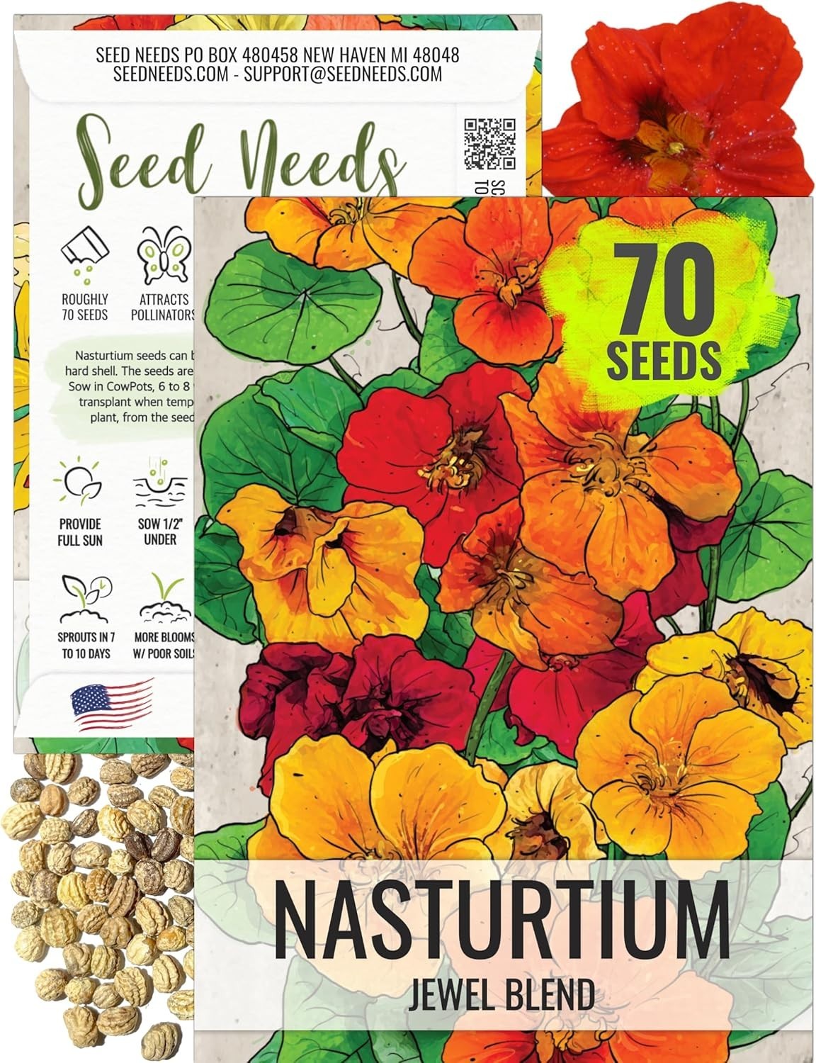 Compact Heirloom Nasturtium Seeds – Jewel Blend for Vibrant Butterfly Gardens