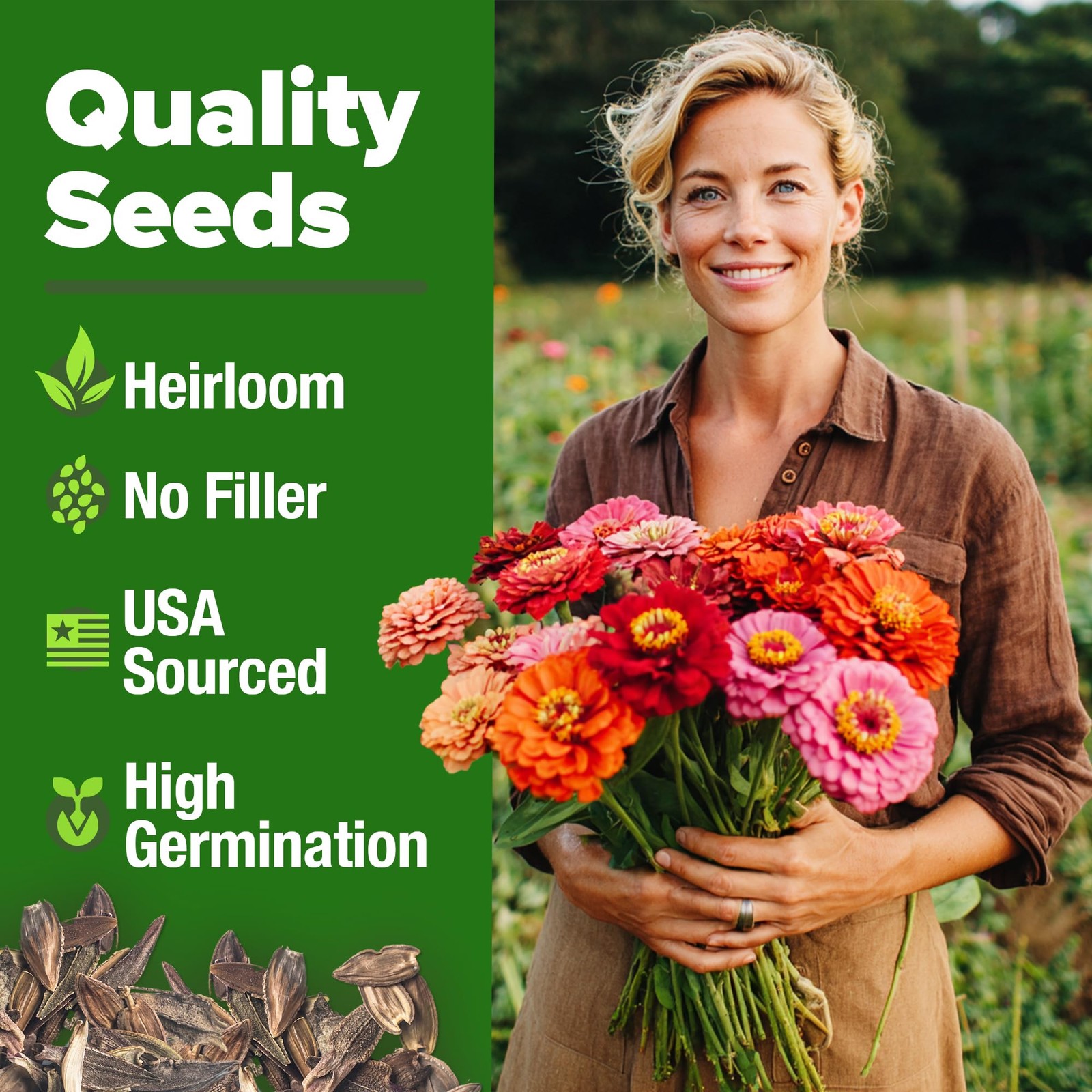 HOME GROWN Zinnia Dahlia Flower Seeds Pack 2026 Non GMO 524 Vibrant Garden Mix