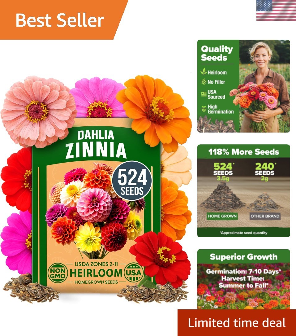 Zinnia Dahlia Seeds Pack | 524 Non-GMO Blooms for Vibrant Pollinator Gardens