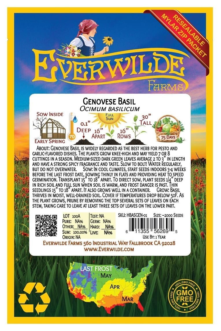1 Oz Genovese Basil Herb Seeds – Everwilde Farms Mylar Seed Packet