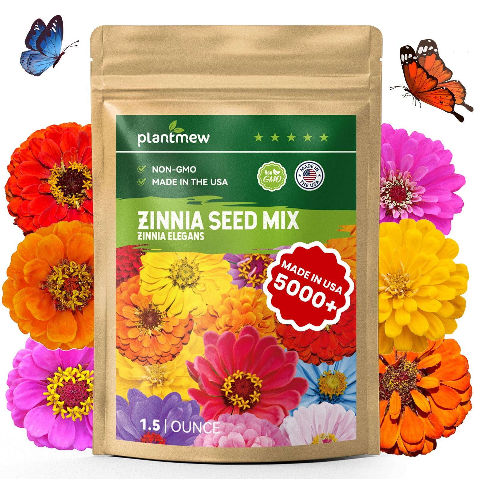 5000+ Zinnia Seeds Flower Seeds for 2026 Planting, 1.5 Oz, 5 Varieties (Pink,…
