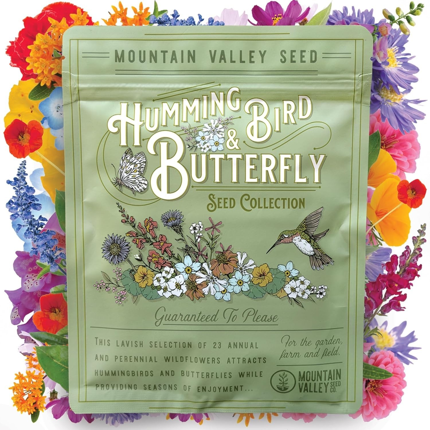 Wildflower Seeds Bulk, 2 Oz. 80,000+ Seeds – Butterfly & Hummingbird Mix with 23