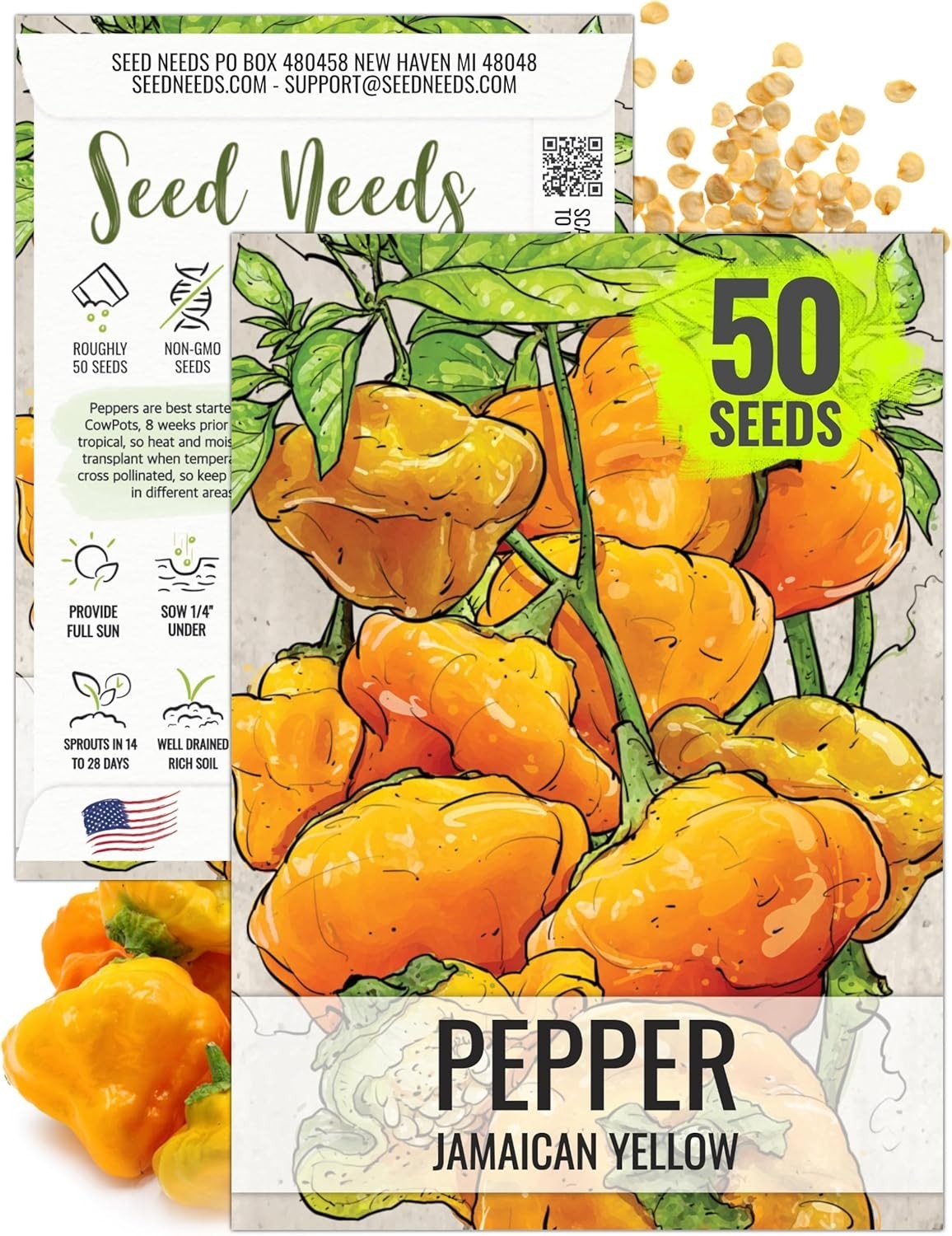 Fresh Heirloom Jamaican Yellow Pepper Seeds – Plant Non-GMO Hot Peppers – 1 Pack
