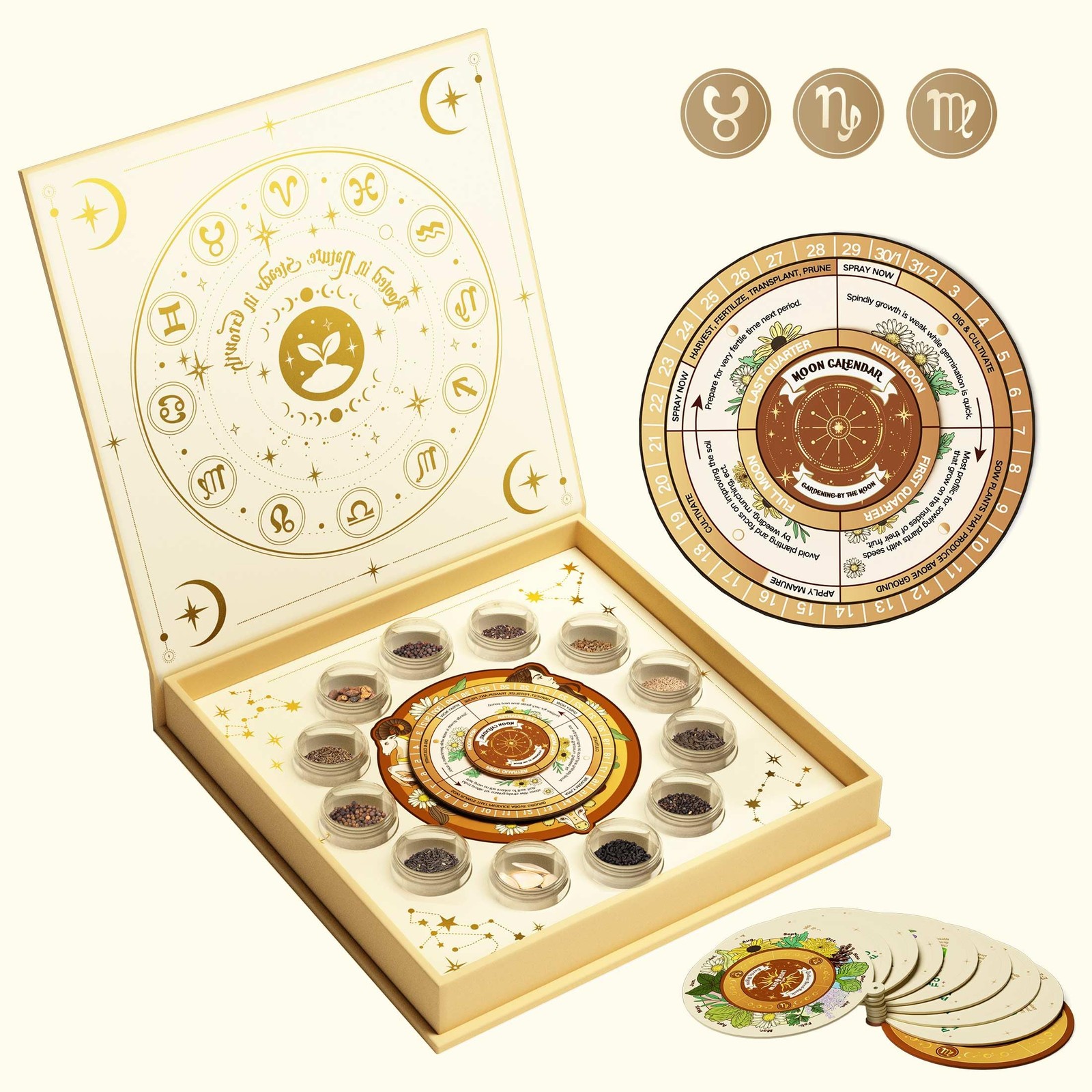 Zodiac Garden Seed Bank – 12 Non-GMO Heirloom Herb & Flower Seeds with Moon