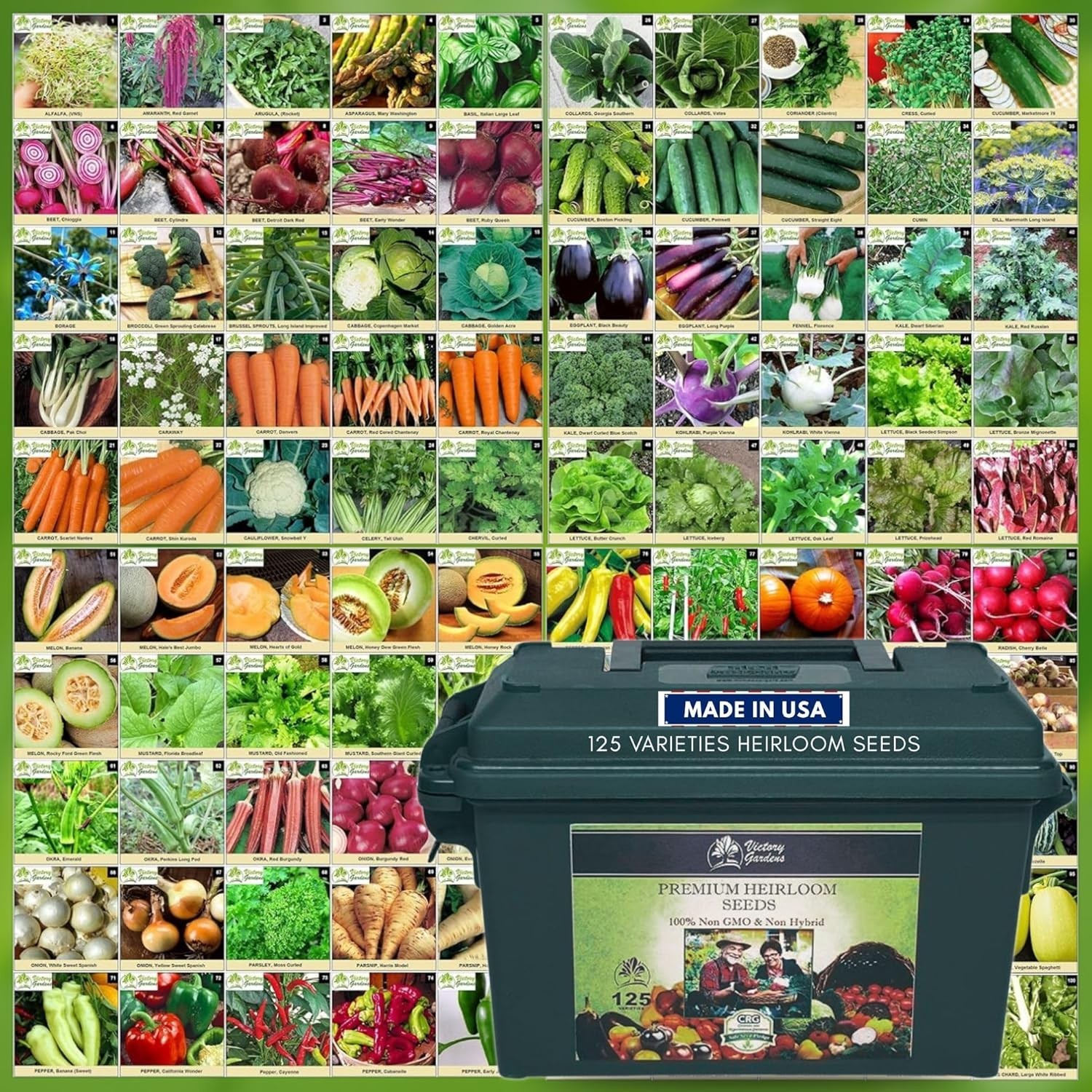 Vegetable Seed Pack – 125 Heirloom Varieties, Non-GMO, 25- Viability