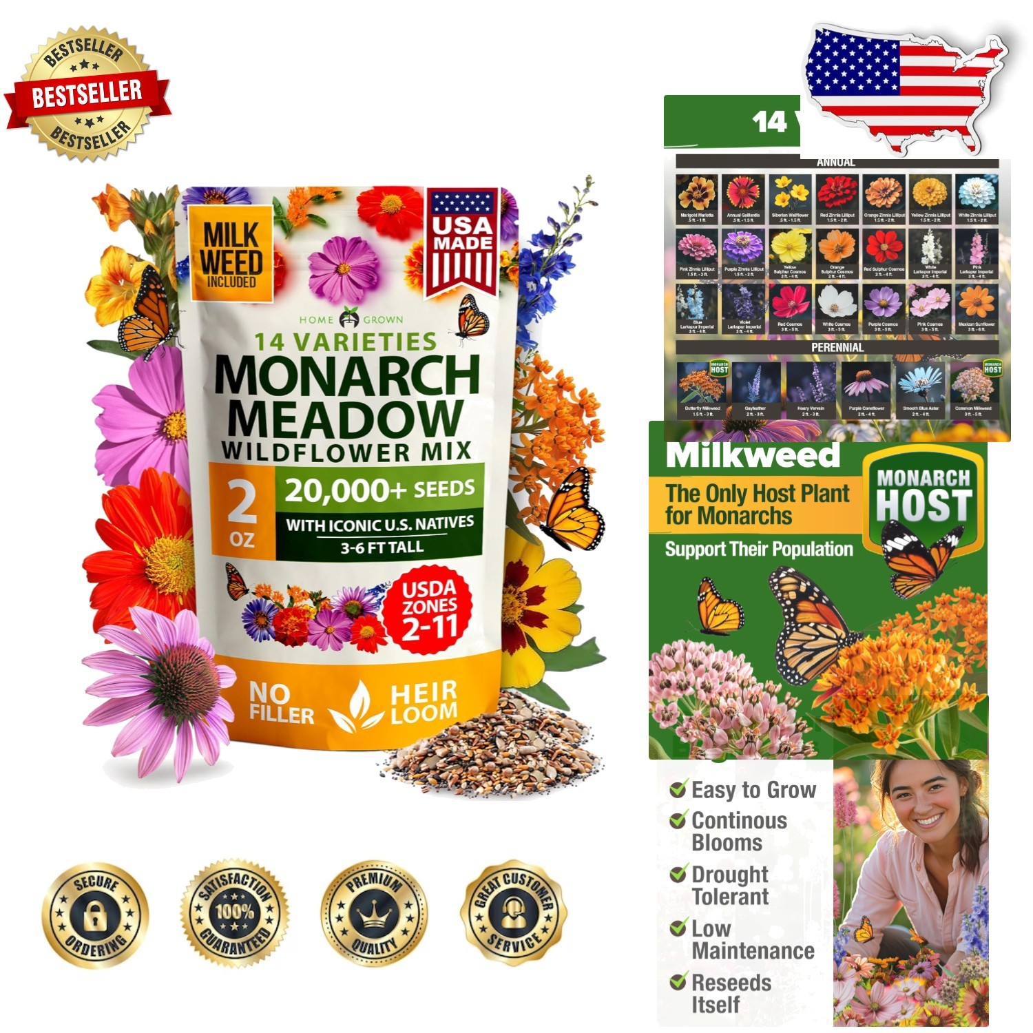 Monarch Butterfly Seeds 2oz – 20000+ Heirloom Milkweed for Pollinator Gardens