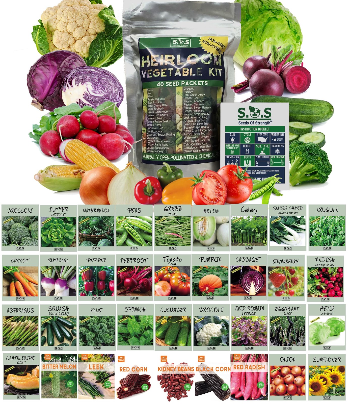 Starter Seed Kit 15,000+ Seeds, 40 Heirloom Fruit & Vegetable Varieties – Per…