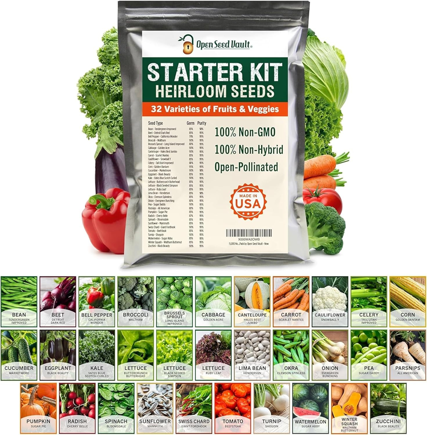 15,000 Heirloom Seeds Vault | Non-GMO Survival Seeds for Indoor & Outdoor Garden