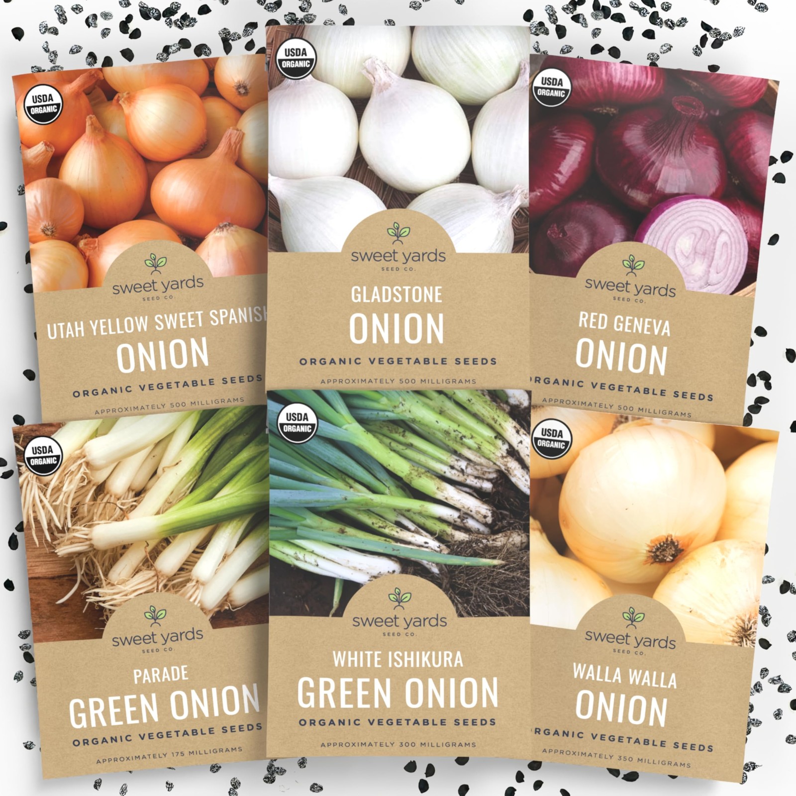Organic Onion Seeds Variety Pack – 6 Individual Packs – 2025 Season –