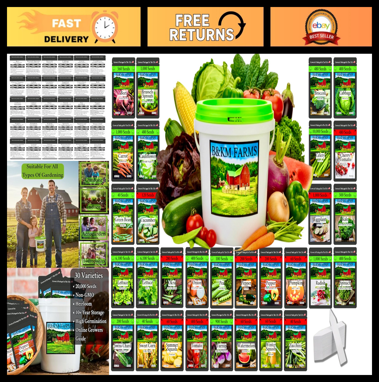 20,000+ Survival Seed Kit – 30 Non-GMO Heirloom Seeds for Home Garden, Weather-P