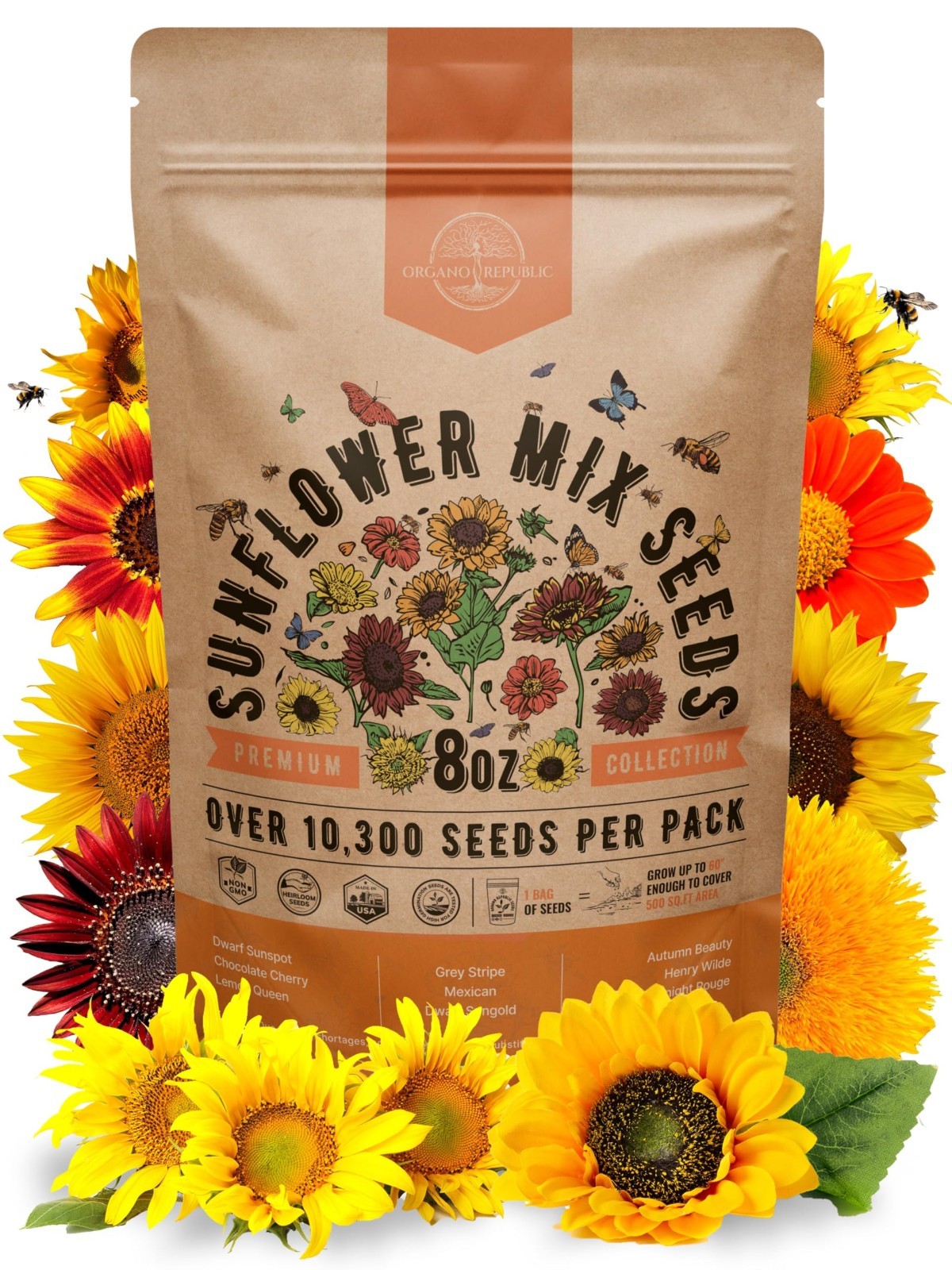 Non-GMO Heirloom Sunflower Seeds 8 oz – 10,300+ Seeds for Planting, Annual Flowe