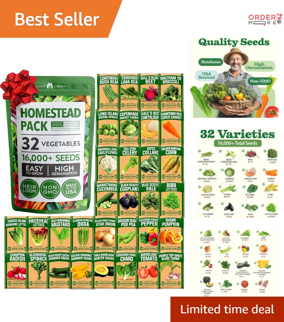 Vegetable Fruit Seeds Kit 32 Varieties Non-GMO Heirloom for Home Garden