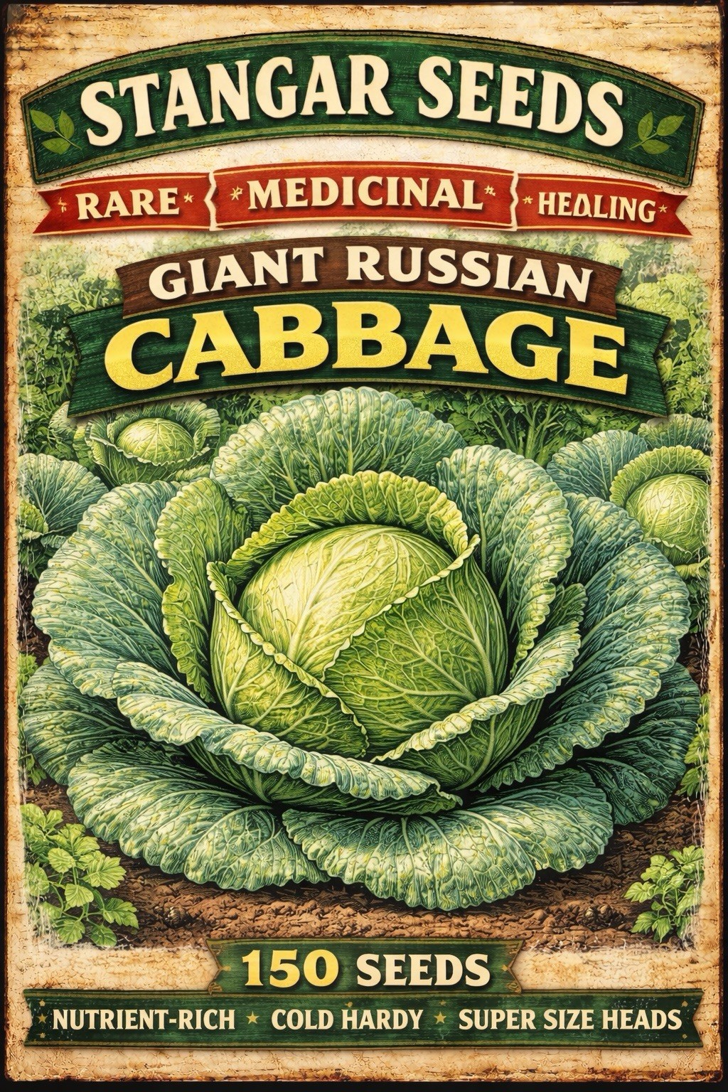 Stangar RARE * GIANT RUSSIAN CABBAGE* MEDICINAL * HEALING * MEDICINAL* 150 SEEDS
