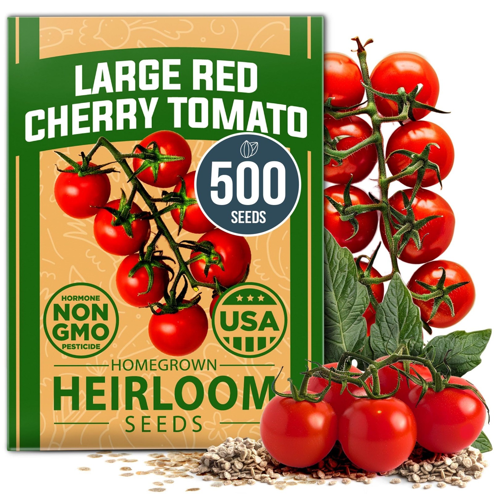Large Red Cherry Tomato Seeds Pack 500 High Germination Heirloom Seeds