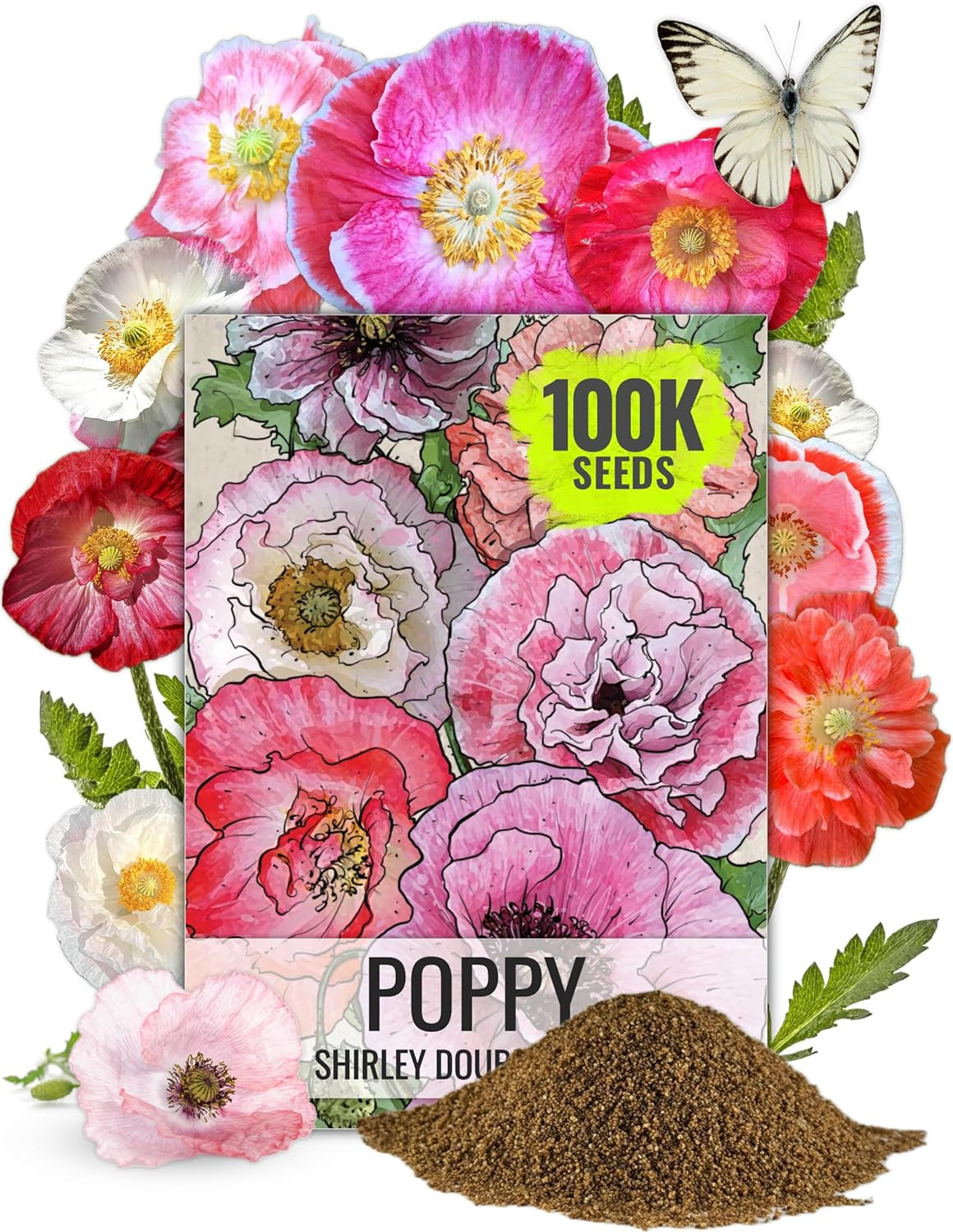 Shirley Mixed Poppy Seeds for Planting Double Mixture | 100,000+ Heirloom Seeds
