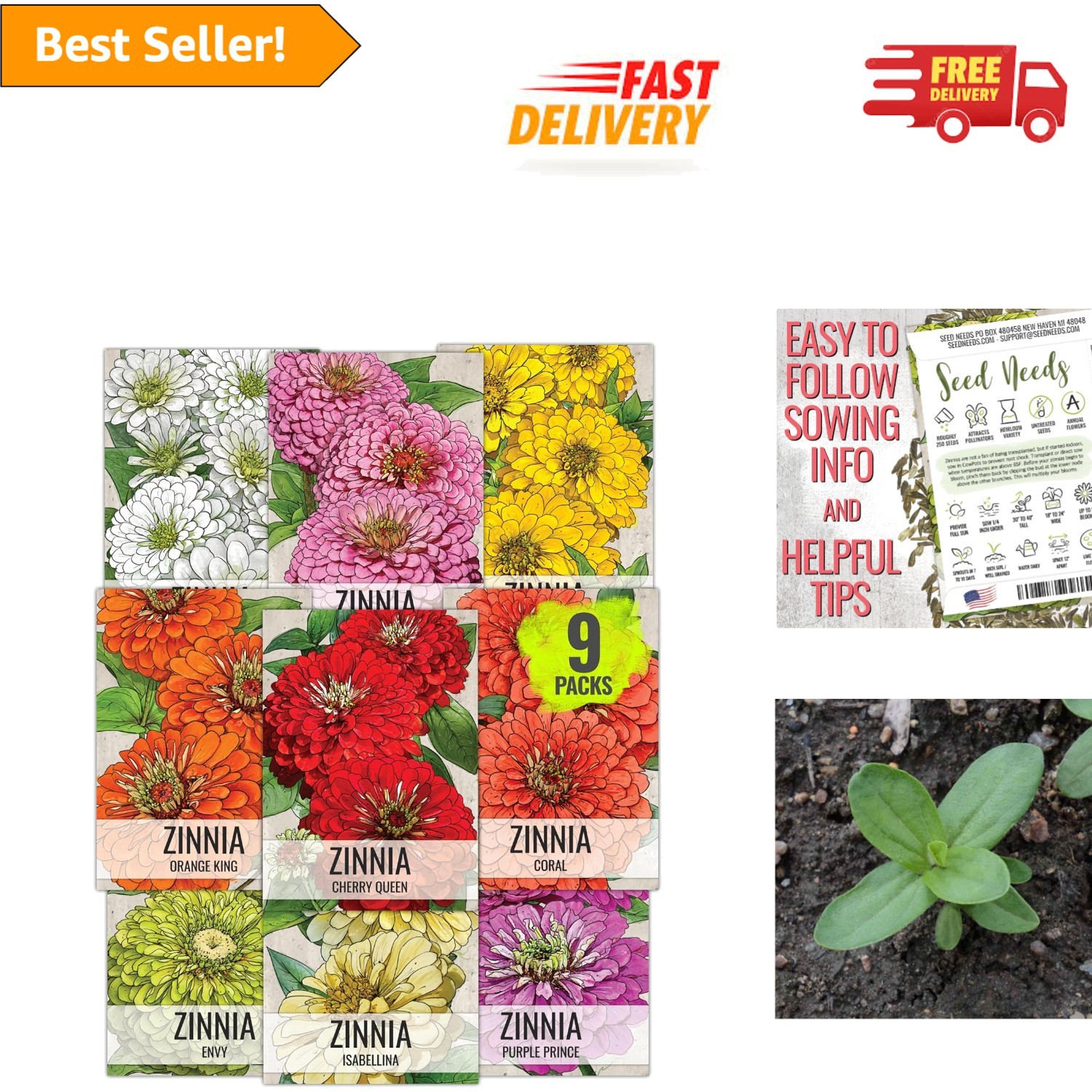 Attract Butterflies with 9 Mixed Heirloom Zinnia Seed Packets for Vibrant Blooms