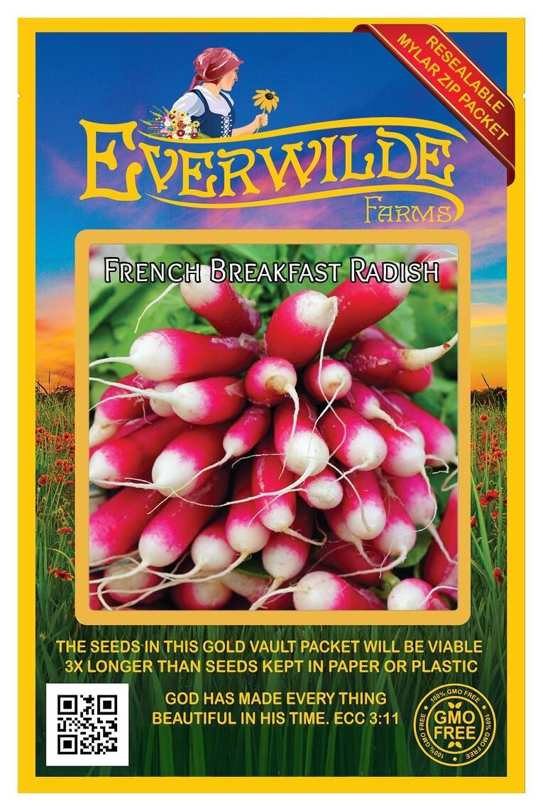 500 French Breakfast Radish Seeds – Everwilde Farms Mylar Seed Packet